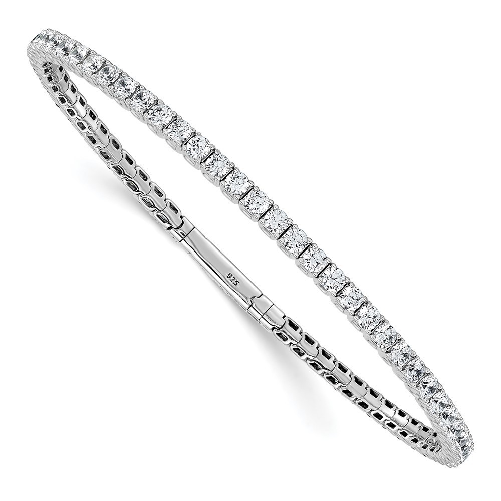 925 Sterling Silver 3mm Cz 59 Stone Flexible Bangle Bracelet Choose 7 Or 8 In.